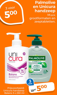  3 10 250 500 5 palmolive unicura handzeep grootformaten zeeptabletten uni cura hygiene balans nr.1 sensitive hand wash with skin antibacterial aloe vera extract natural origin hydraterend ingredient beschermt huid antibacterieel ml 
