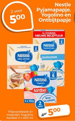  nestle babyvoeding 2 4 6 400 500 650 pyjamapapje yogolino 3x voordeel nieuwe receptuur melk water baby cereals biscuit 100g maanden aardbei ml vanillesmaak ijzer calcium 
