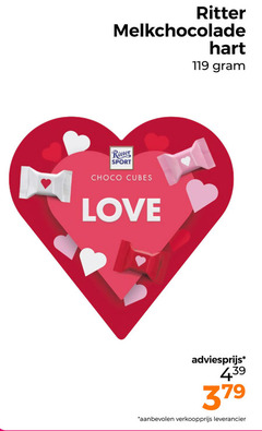  ritter sport chocolade 379 melkchocolade hart choco cubes love 