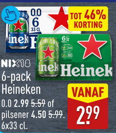  heineken blikjes bier 6 33 46 0.0 pack nix18 pilsener 5.99 