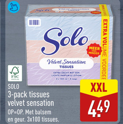  tissues 3 4 100 fsc www.fsc.org solo velvet sensation volume zacht lichte parfum lotion 3x vel minder pack balsem geur xxl 