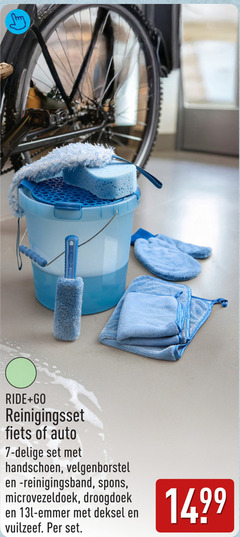  7 ride go reinigingsset fiets auto handschoen velgenborstel spons microvezeldoek droogdoek emmer deksel vuilzeef 
