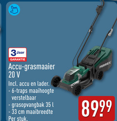  6 20 33 35 3jaar accu grasmaaier lader traps maaihoogte verstelbaar grasopvangbak l cm maaibreedte stuk ferrex 