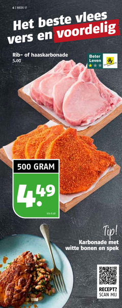  karbonade 6 17 500 week vlees vers rib haaskarbonade beter leven dieren bescherming kilo tip witte bonen spek recept scan 