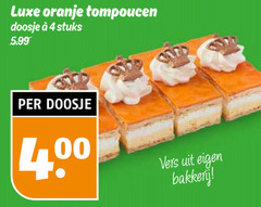 4 luxe oranje tompoucen doosje stuks 5.99 00 vers bakkerij 
