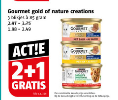  gourmet kattenvoer 1 2 3 gold nature creations blikjes kilo v.a. mousse zalm saumon les kin poulet combinatie kassa 