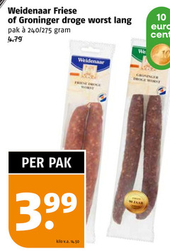  10 99 weidenaar friese groninger droge worst lang pak 240 cent kilo v.a. jaar 