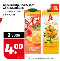  appelsientje dubbeldrank fruitdrank 1 2 100 sap pakken liter vitamine dubbel drank sinaasappel perzik fruit puur jus orange m.u.v drink 