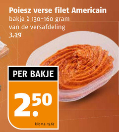  250 verse filet americain bakje versafdeling kilo v.a. 