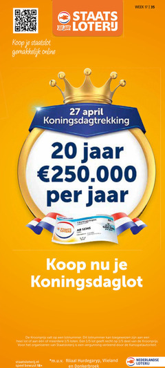  1 17 20 27 35 250 1000 staatslot online week jaar lotnummer toegewezen lot meerdere 5 recht deel organiseren staatsloterij vergunning speel 18 m.u.v filiaal hurdegaryp vlieland nederlandse loterij 