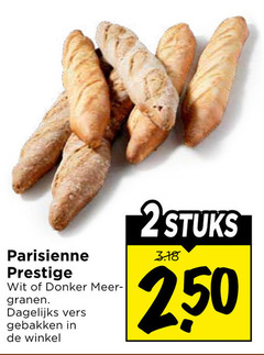  broodjes parisienne prestige wit donker granen dagelijks vers gebakken 2stuks 