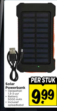  5000 solar powerbank oplaadtijd 1 uur batterij oplaadkabel stuk 