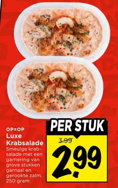  salade 250 luxe krabsalade krab garnering grove stukken garnaal gerookte zalm stuk 3.99 