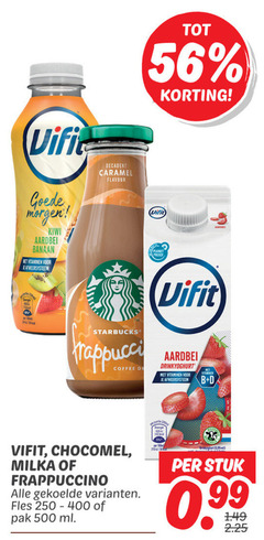 chocomel starbucks vifit chocolademelk drinkyoghurt ijskoffie 500 kiwi aardbei banaan vitaminen caramel flavour holle plane proof afweersysteem b milka frappuccino fles pak ml stuk 