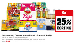  corona amstel desperados speciaalbieren 4 6 12 25 100 330 1870 6x 330ml 300ml desperado original beer flavoured with rosee bier l water la since 0.0 radler blikjes ml 