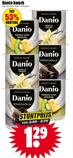  danone danio kwark 450 beker ge mango kiwi banaan romige vanille stracciatella 12 