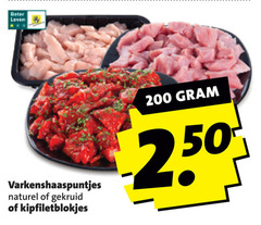  200 leven varkenshaaspuntjes naturel gekruid kipfiletblokjes 