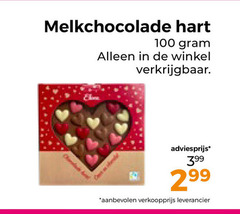  chocolade 100 melkchocolade hart 