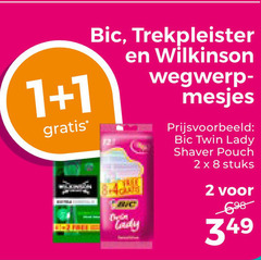  trekpleister huismerk wilkinson bic wegwerpscheermesjes 1 2 8 wegwerp mesjes twin lady shaver pouch stuks 