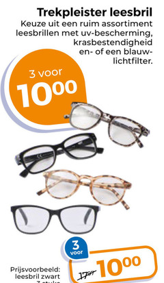  3 trekpleister leesbril assortiment leesbrillen uv bescherming krasbestendigheid 10 zwart 