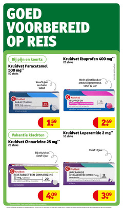  1 2 5 6 10 12 20 25 33 50 400 500 reis pijn koorts kruidvat paracetamol mg stuks ibuprofen tabletten tablet jaar halve pijnstillend ontstekingsremmend omhulde koortsverlagend vakantie cinnarizine loperamide reisziekte reistabletten kinderen diarreeremmer harde capsules capsule loperamidehydrochloride diarree geneesmiddel lees 40 2e artikel combinatie 