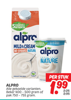  nutrienten alpro mild cream sugars essential nutrients rijk proteines riche fresh taste nature gemaakt soja from beker pak stuk 