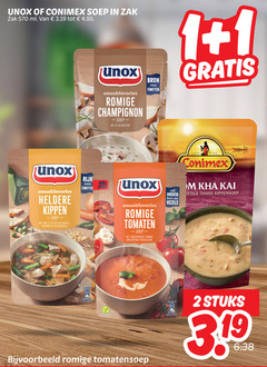  conimex unox soep 1 2 9 36 55 100 151 zak ml romige champignon ui bieslook eiwitten heldere kippen malse stukjes kip wortel doperwtjes vermicelli rijk groenten tomaten zongedroogde tomaat mascarpone basilicum vezels since thaise kippensoep stuks tomatensoep 