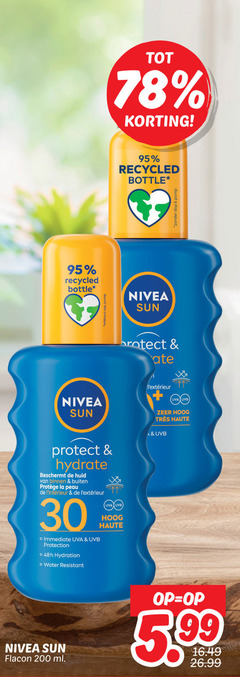  nivea zonnebrandolie 30 200 recycled bottle without cap pump sun uva uvb protect beschermt huid binnen buiten la peau immediate protection hydration water resistant hoog haute trees flacon ml 5 99 dop pomp 