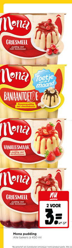  1 2 3 450 mona griesmeel pudding rode bessensaus chocoladesaus toetje maand vanillesmaak aardbeiensaus bekers ml aanschaf 