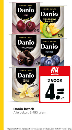  danone danio kwark 1 2 4 450 romige kers mango kiwi banaan stracciatella bosbes vanille bekers aanschaf 2e 