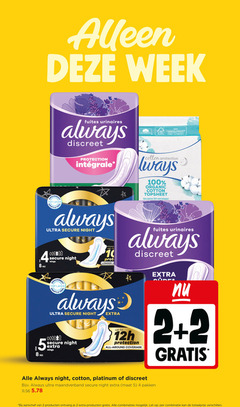  always maandverband 2 4 5 8 10 100 week fuites urinaires discreet protection cotton fsc mix packaging supporting responsible organic voile pads absorbent top layer gentle feel ultra secure night wings up to longer size all around coverage platinum maat pakken aanschaf combinaties let combinatie 