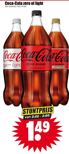  coca-cola cola coca zero light fles liter freshing taste calories sugar caffeine 