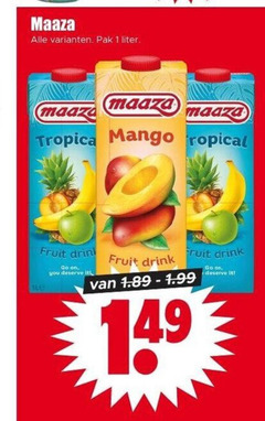  maaza fruitdrank 1 pak liter tropical mango fruit drink go you it 