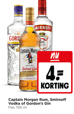  gordons captain morgan smirnoff rum gin wodka 4 35 700 gordon co cm london genuine spiced gold distilled to since smooth caribbean with and other natural flavourites spirit drink produced by vodka fles ml 