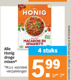  honig maaltijdmix 4 5 99 1867 basis macaroni spaghetti stuks droge mixen m.u.v voordeel 
