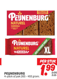  peijnenburg ontbijtkoekrepen ontbijtkoek 4 10 16 stuk verpakt naturel plakjes vezels toegevoegde suikers pack pak xl 