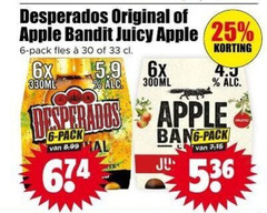  apple bandit desperados appelcider speciaalbieren 6 25 30 33 original juicy pack fles 6x 330ml 300ml bang 