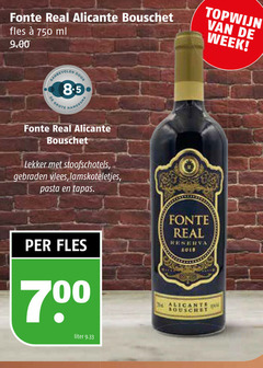  rode wijn 750 fonteinset real alicante fles ml topwijn week hamersma stoofschotels gebraden vlees lamskoteletjes pasta tapas 00 liter reserva 