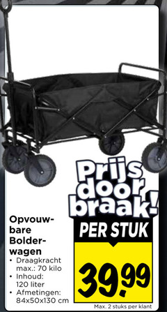  bolderkar 2 120 opvouwbaar wagen draagkracht kilo inhoud liter cm stuk stuks 