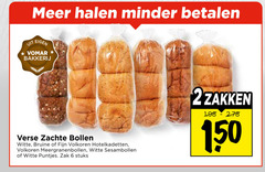  6 150 minder bakkerij verse zachte bollen witte bruine fijn volkoren hotelkadetten meergranenbollen sesambollen puntjes zak stuks 