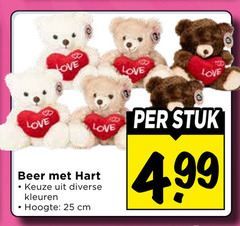  pluche en knuffels 25 love beer hart kleuren hoogte cm stuk 