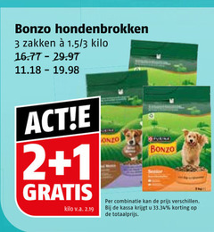  1 2 3 bonzo hondenbrokken zakken kilo v.a. combinatie kassa 