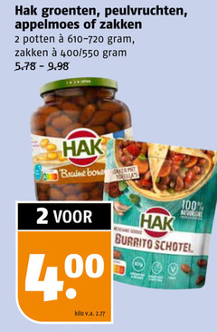  2 100 hak groenten peulvruchten appelmoes zakken potten 610-720 400 bruine bonen kilo v.a. burrito schotel 
