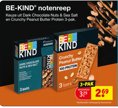  1 3 be kind notenreep dark chocolate nuts sea salt crunchy peanut butter protein pak almonds bars 