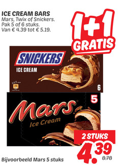  1 2 5 6 ice cream bars mars twix snickers pak stuks 