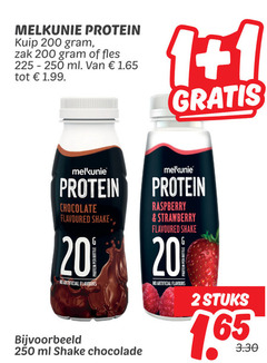  1 2 20 200 225 250 melkunie protein kuip zak fles ml chocolate flavoured shake raspberry strawberry artificial flavours chocolade stuks 