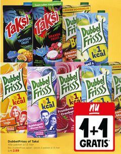  dubbelfrisss taksi fruitdrank 1 2 40 100 suiker tekst dubbel frisss tropisch fruit rijk vitamine vanille ijsje bubblegum blauwe bes favoriet pakken 5 liter appel perzik draken b ananas framboos cranberry du nana 
