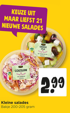  salade nieuwe salades jumbo coleslaw kleine zilveruitjes groente vegetarisch griekse stijl tzatziki feta bakje 