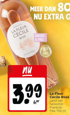  80 750 la fleur lice rosee vin france droog fris hamersma 3.99 cecile land frankrijk fles ml 