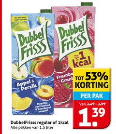  dubbelfrisss fruitdrank 1 100 dubbel frisss appel perzik verfrissend boordevol framboos crank regular pakken liter pak 